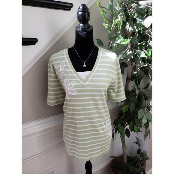 Alfred Dunner Top Women's Size X-Large Mint Green Cotton Sort Sleeves V-Neck - Picture 1 of 12